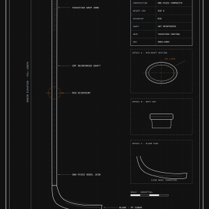 Easton Synergy SL Blueprint — blueprint-style line art of the one-piece composite hockey stick with shaft cross-section and blade details, midnight technical style. InkForge digital download.