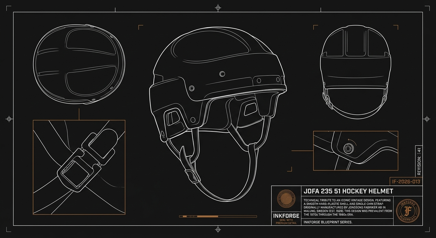 JOFA 235 Helmet Blueprint - Vintage Hockey Helmet Technical Drawing Digital Download