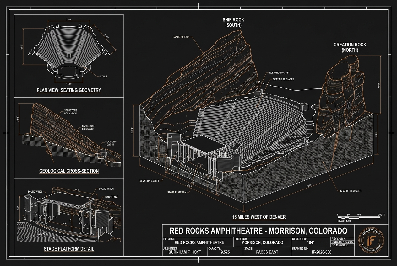 Red Rocks Blueprint — Iconic Amphitheatre Architecture Digital Download