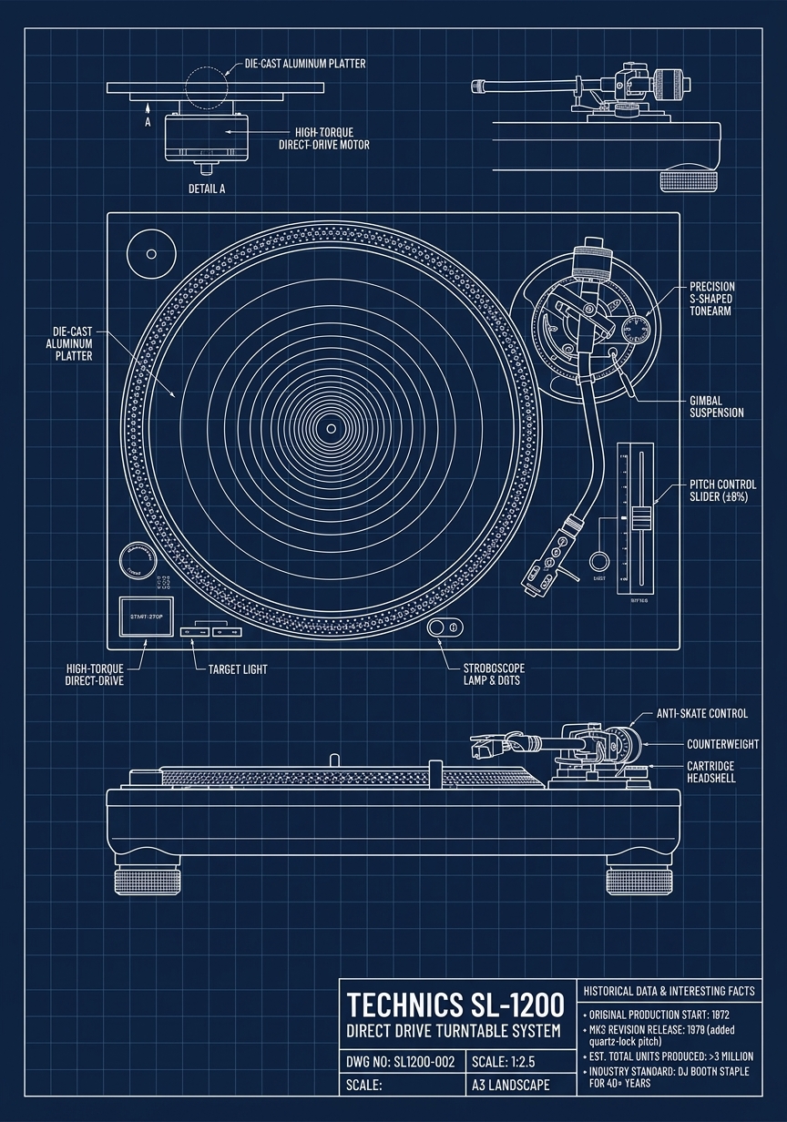 Technics SL-1200 Blueprint — Direct Drive Turntable System Digital Download